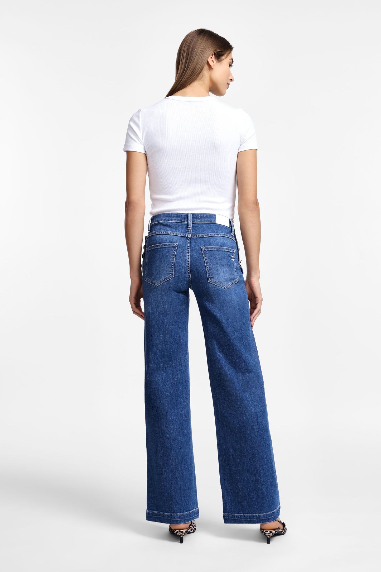 PLEASE - Jeans a zampa con bottoncini laterali