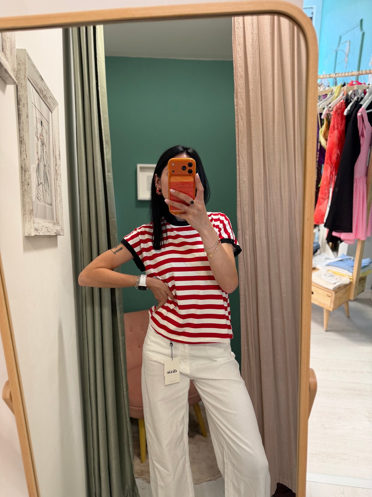 Dixie - t shirt a righe smanicata con profilo a contrasto