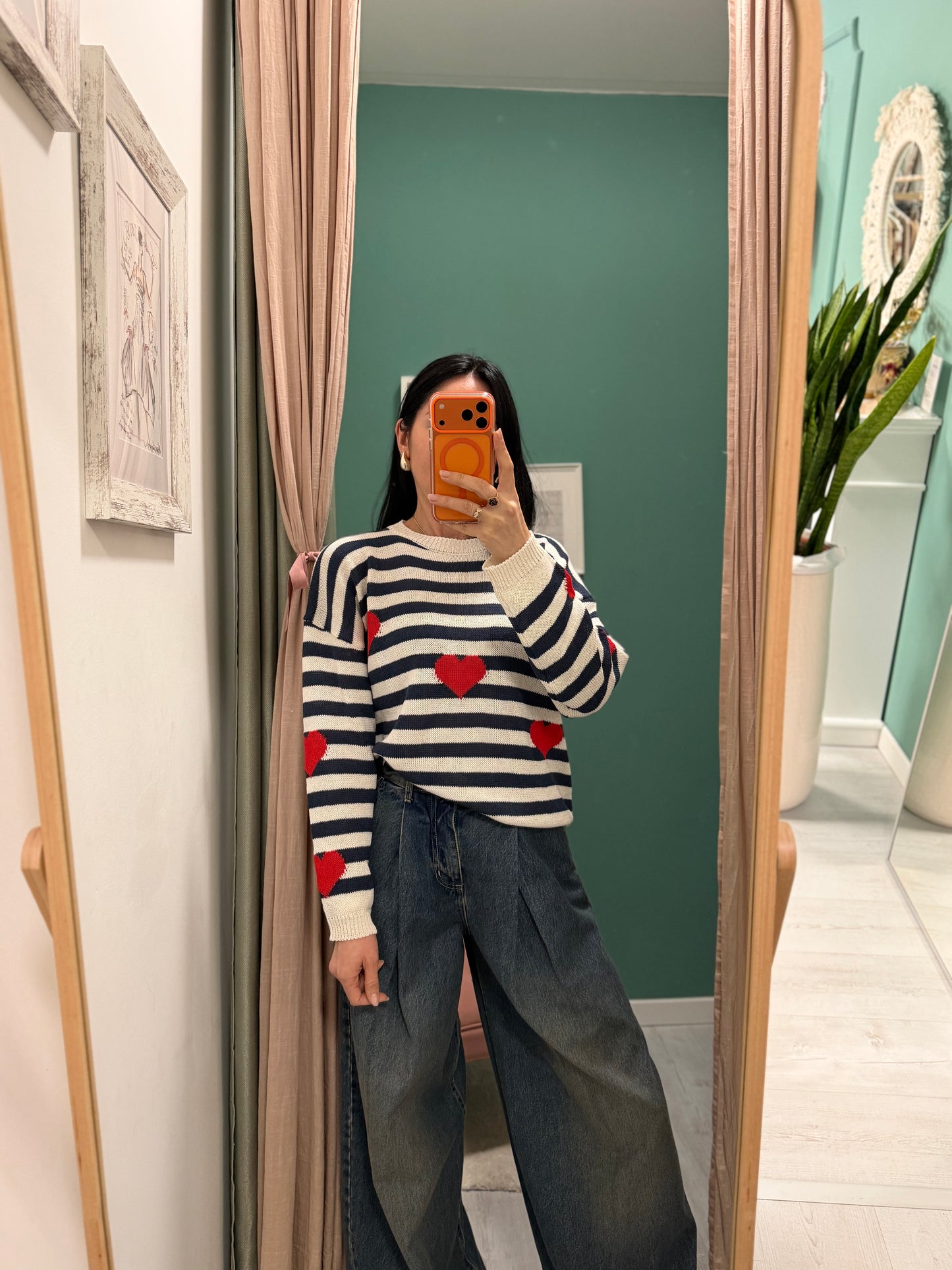 Susy mix - maglia over a righe con cuori