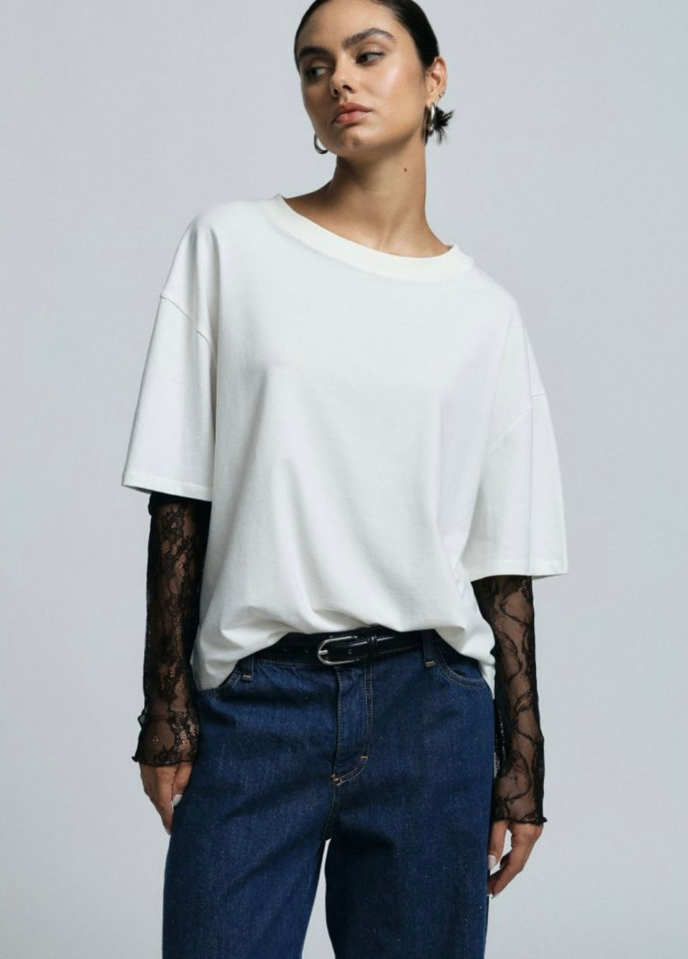 PLEASE - T-shirt con maniche in pizzo