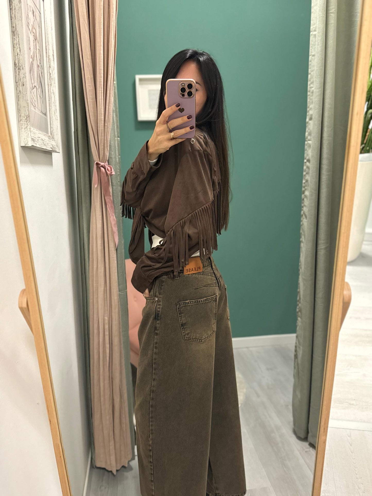 PLEASE - jeans baggy marrone slavato