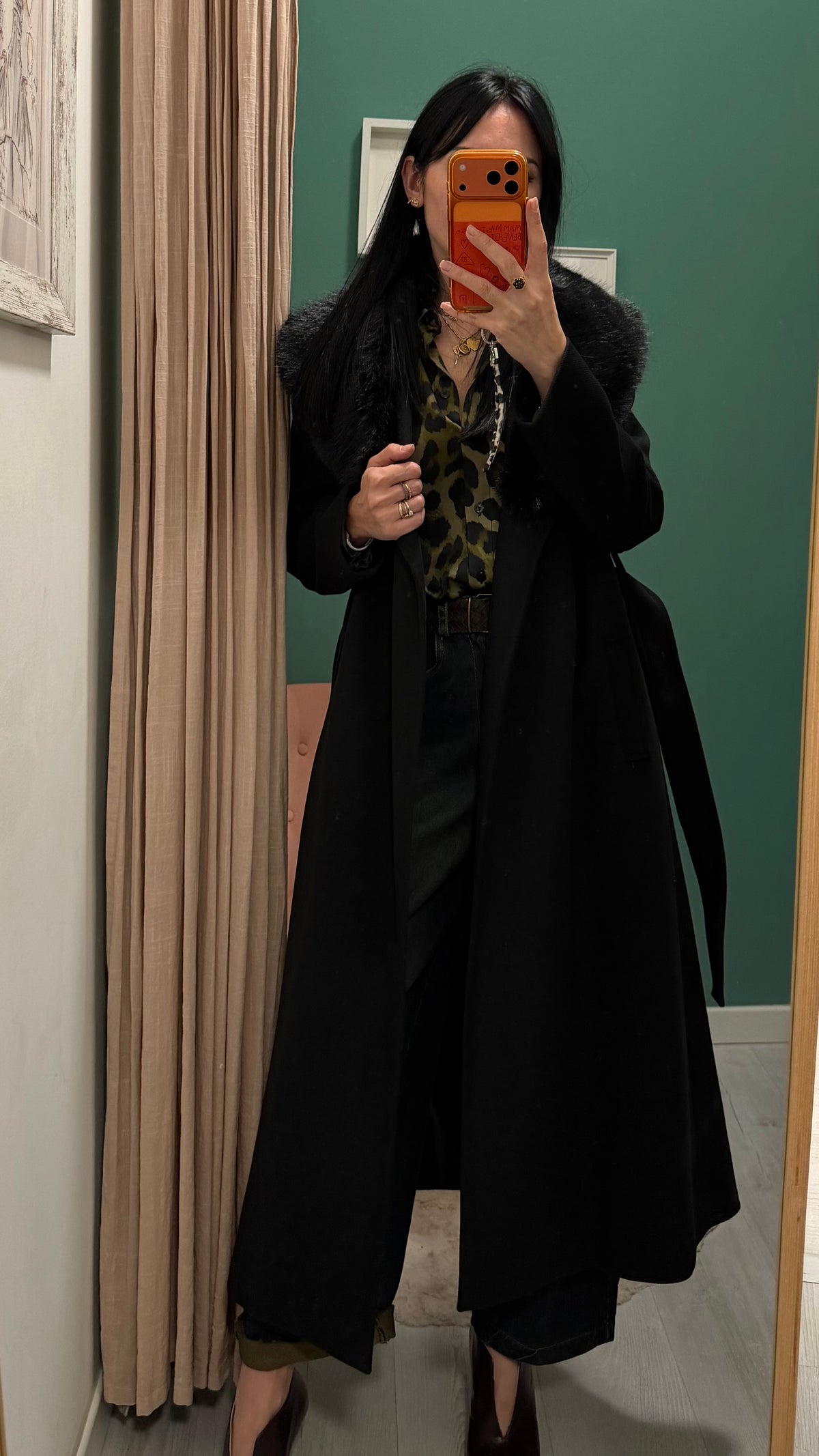Relish - cappotto lungo con cintura e eco pelliccia removibile