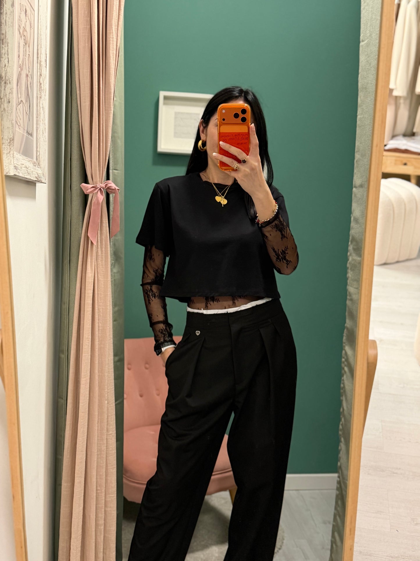 Please - pantalone con pence e dettaglio in vita a contrasto