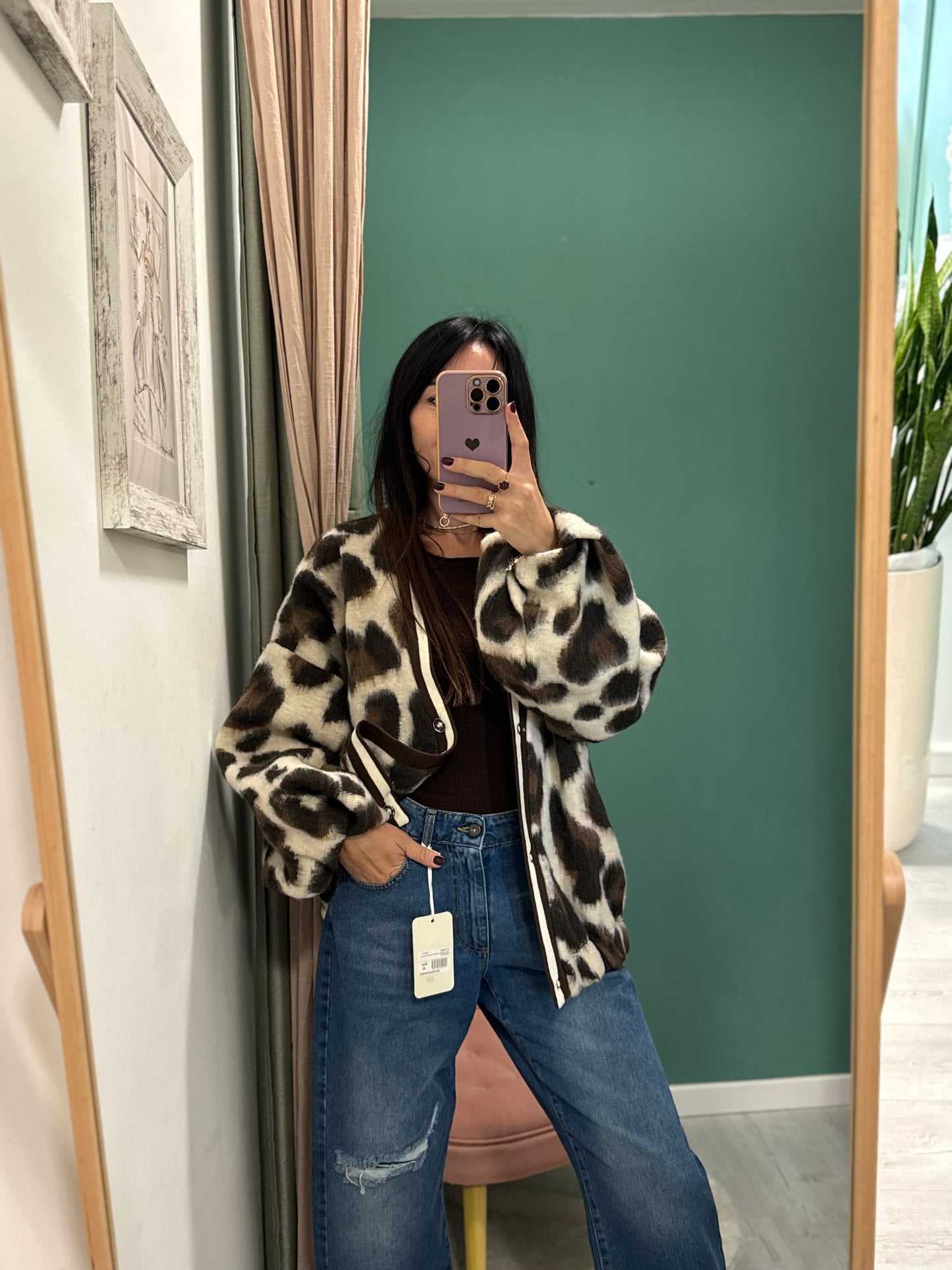 Susy mix - giacca bomberino animalier tg unica