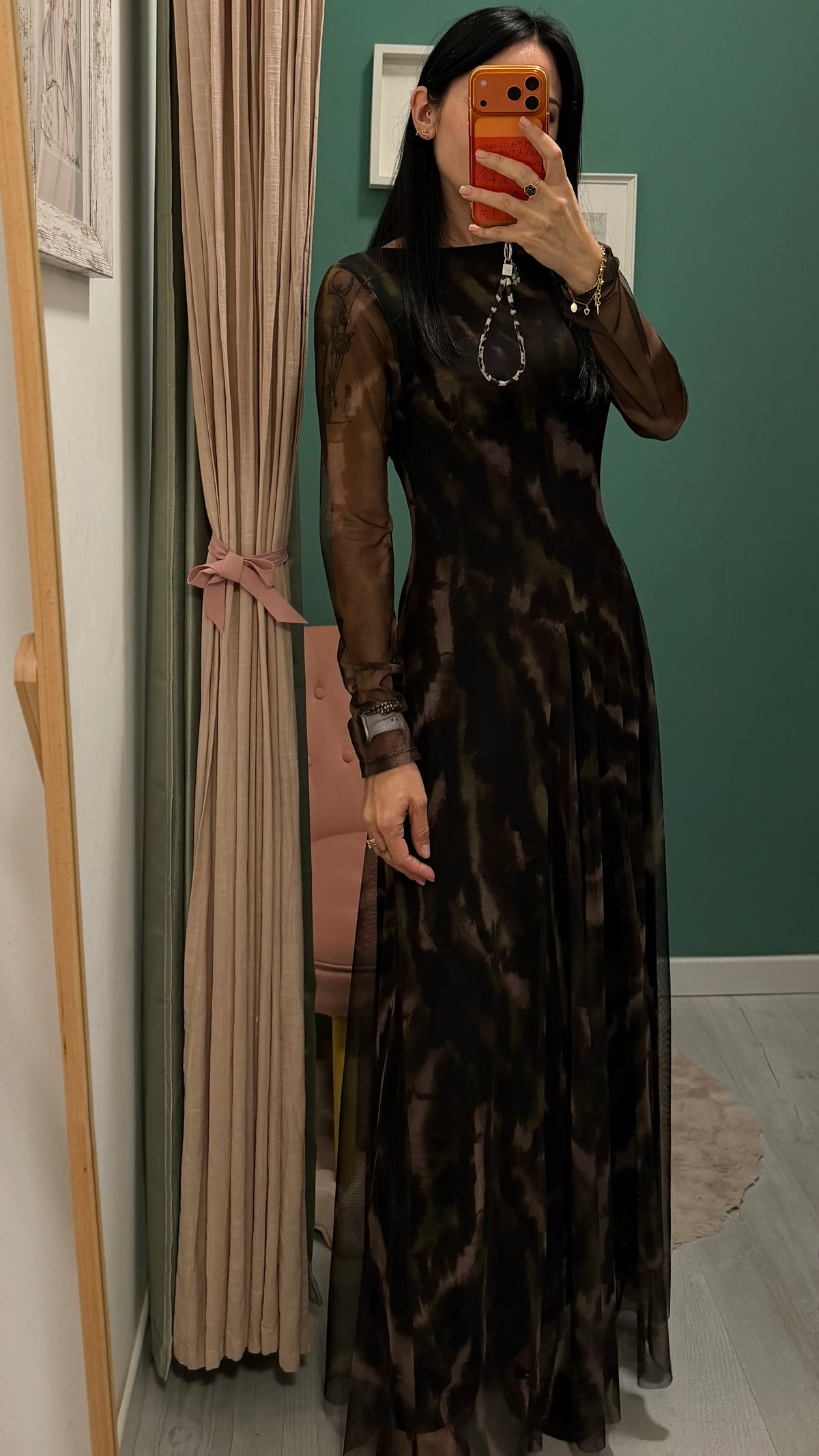 Susy mix - abito lungo in fantasia con tulle tg unica
