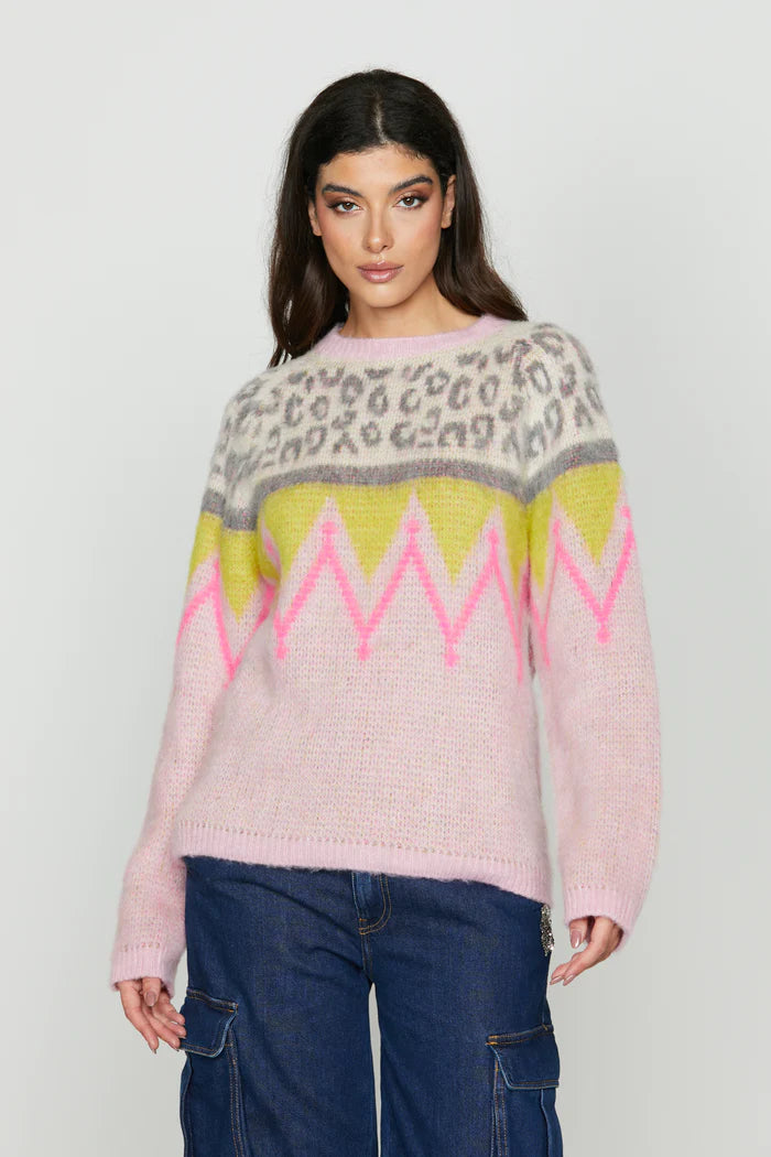 RELISH -Maglia BERES manica lunga jacquard rombi più maculato