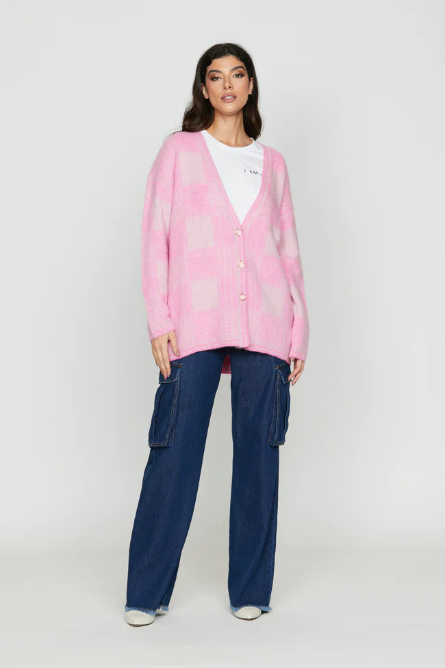 RELISH - Cardigan OLIVERAS manica lunga con bottoni gioiello più jacquard quadri