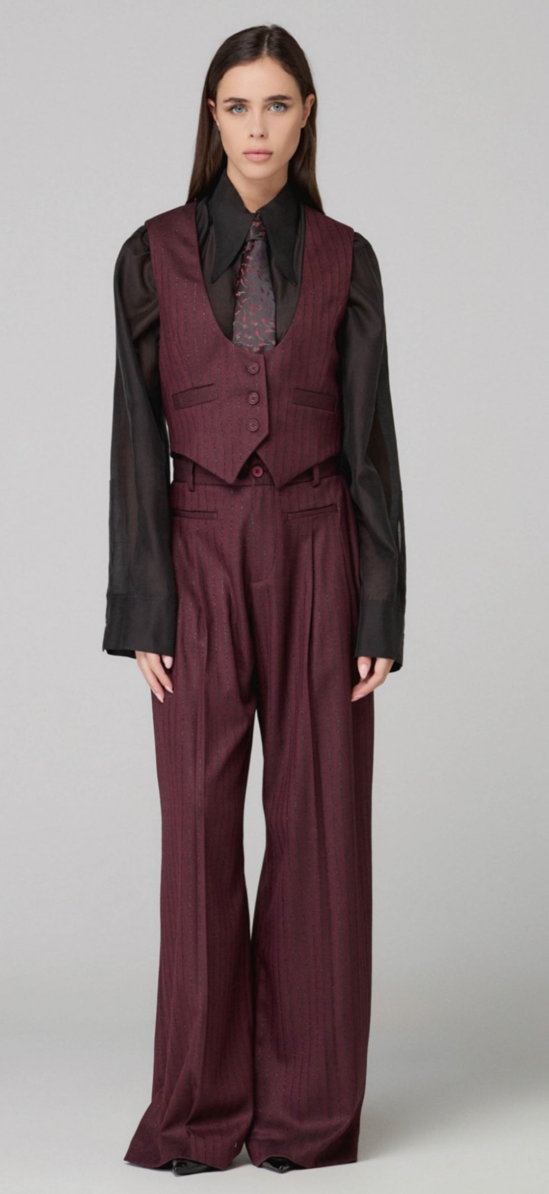 Mar de margaritas - Paige pantalone ampio gessato bordeaux