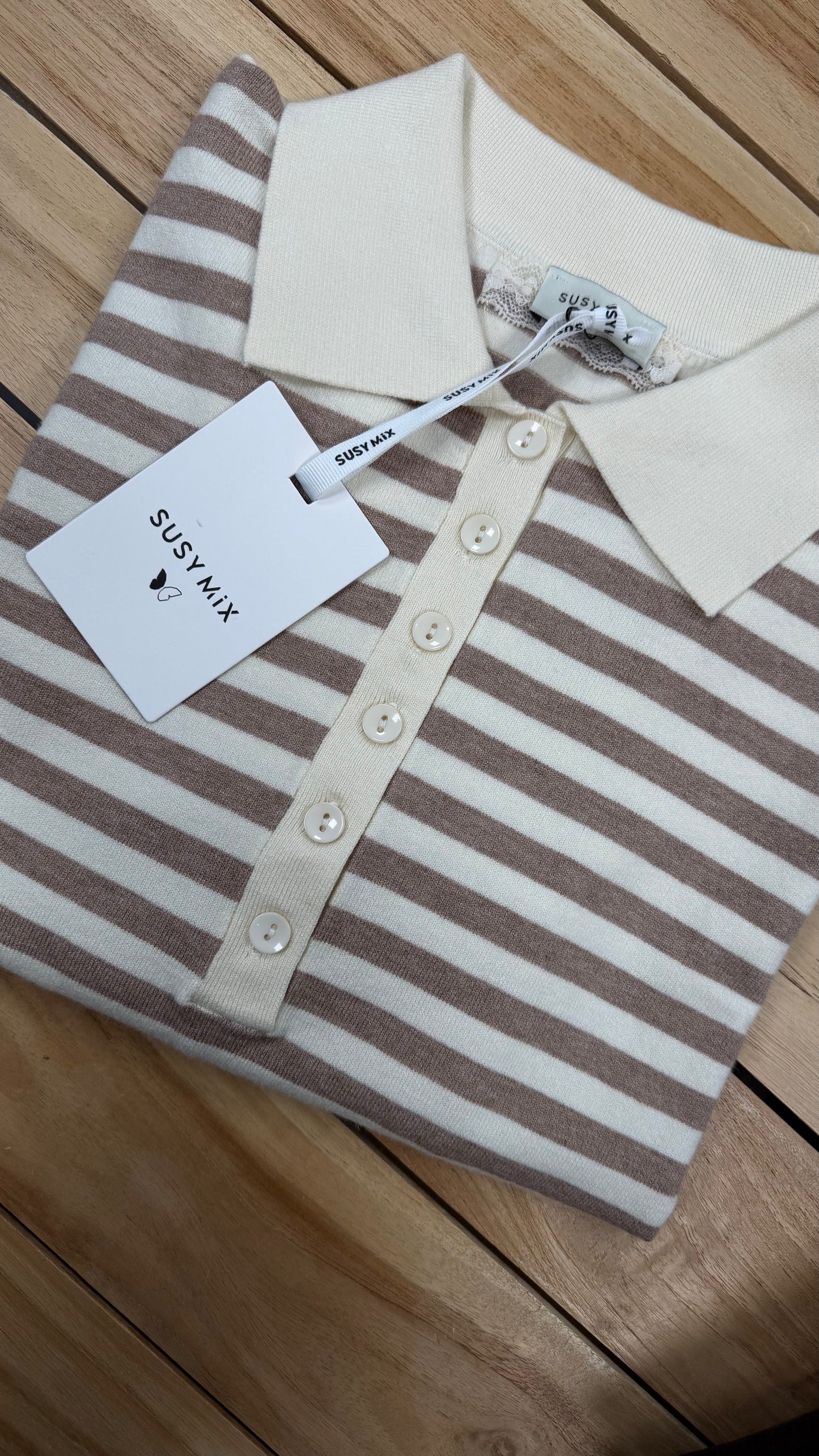 Susy mix - polo a righe in calda viscosa tg unica
