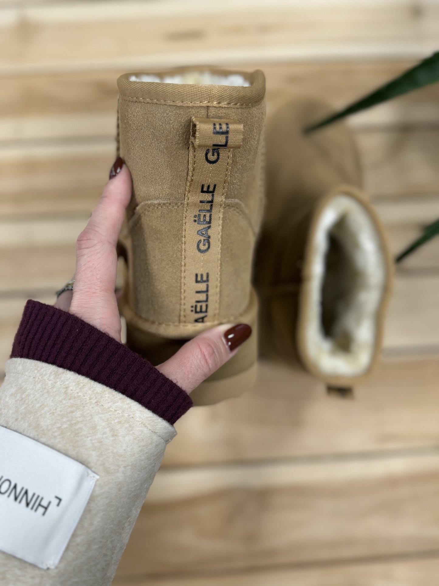 Gaelle Paris - Eskimo Boots Cammello In Pelle In Microfibra Con Pelliccia