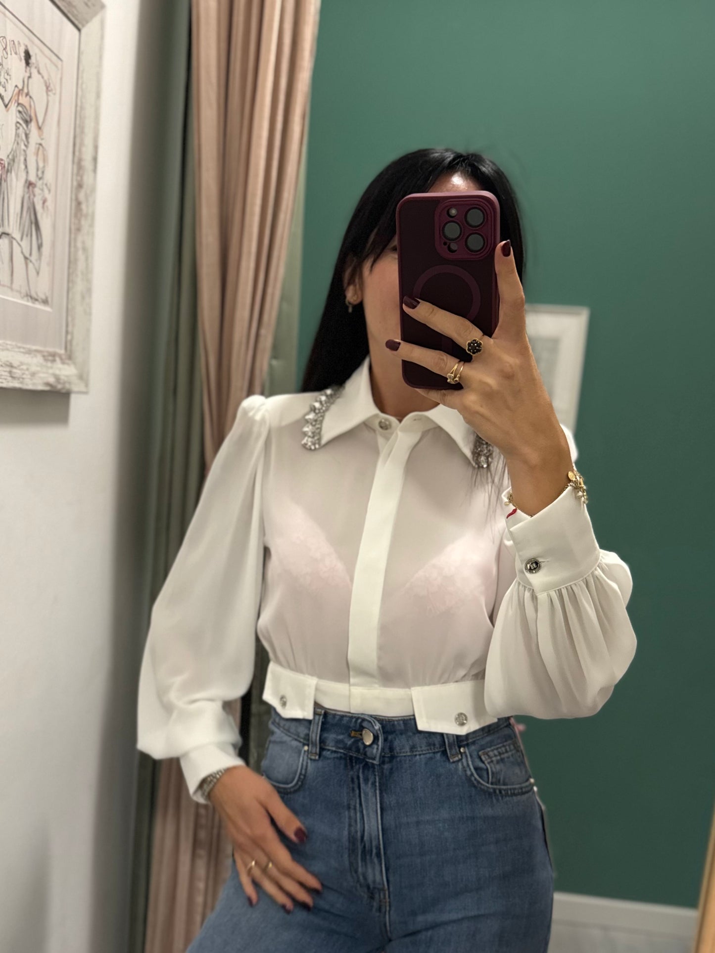 Relish - Camicia crop con dettaglio gioiello