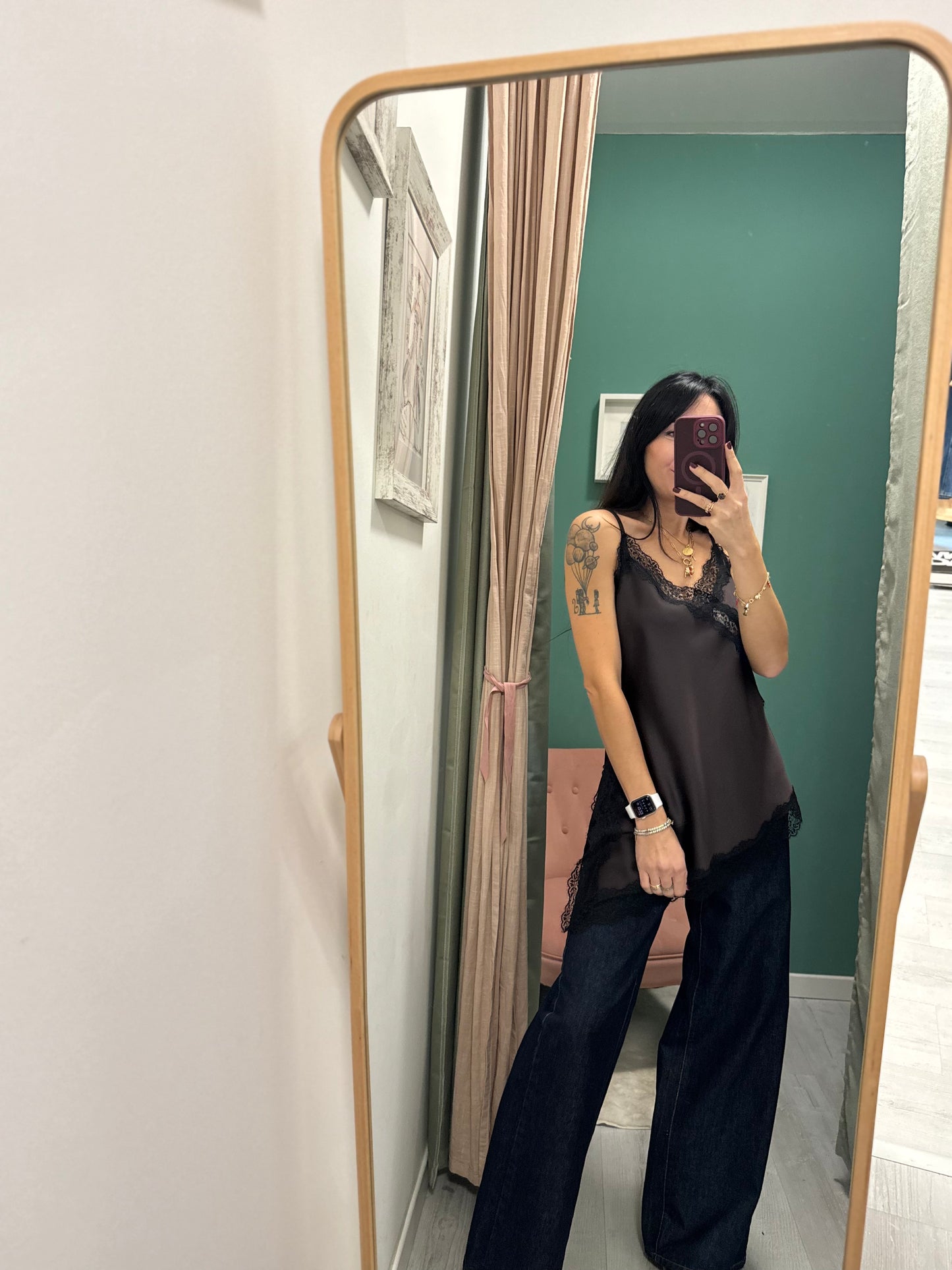 IMPERIAL - Top in satin asimmetrico con dettagli in pizzo