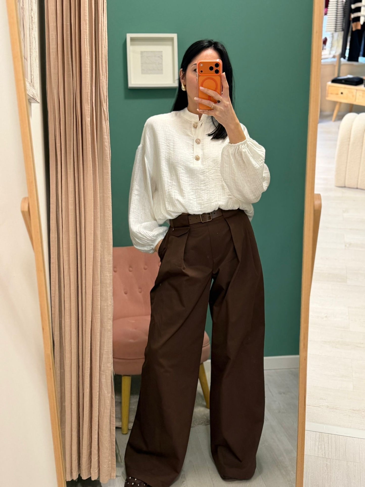 DIXIE - Pantalone color cioccolato con cintura