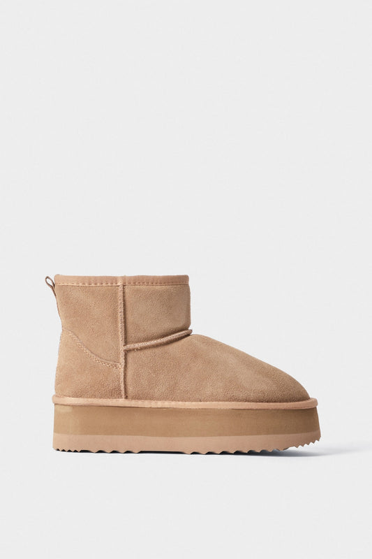 Gaelle Paris - Eskimo Boots Cammello In Pelle In Microfibra Con Pelliccia
