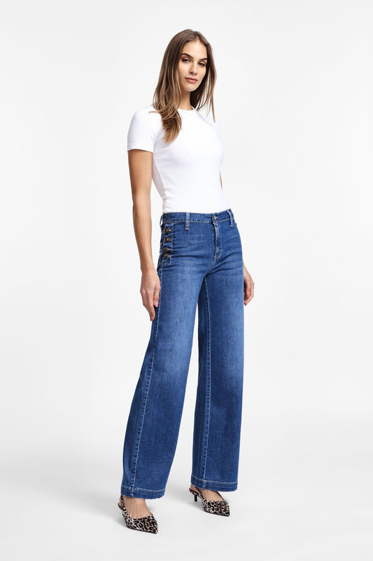 PLEASE - Jeans a zampa con bottoncini laterali