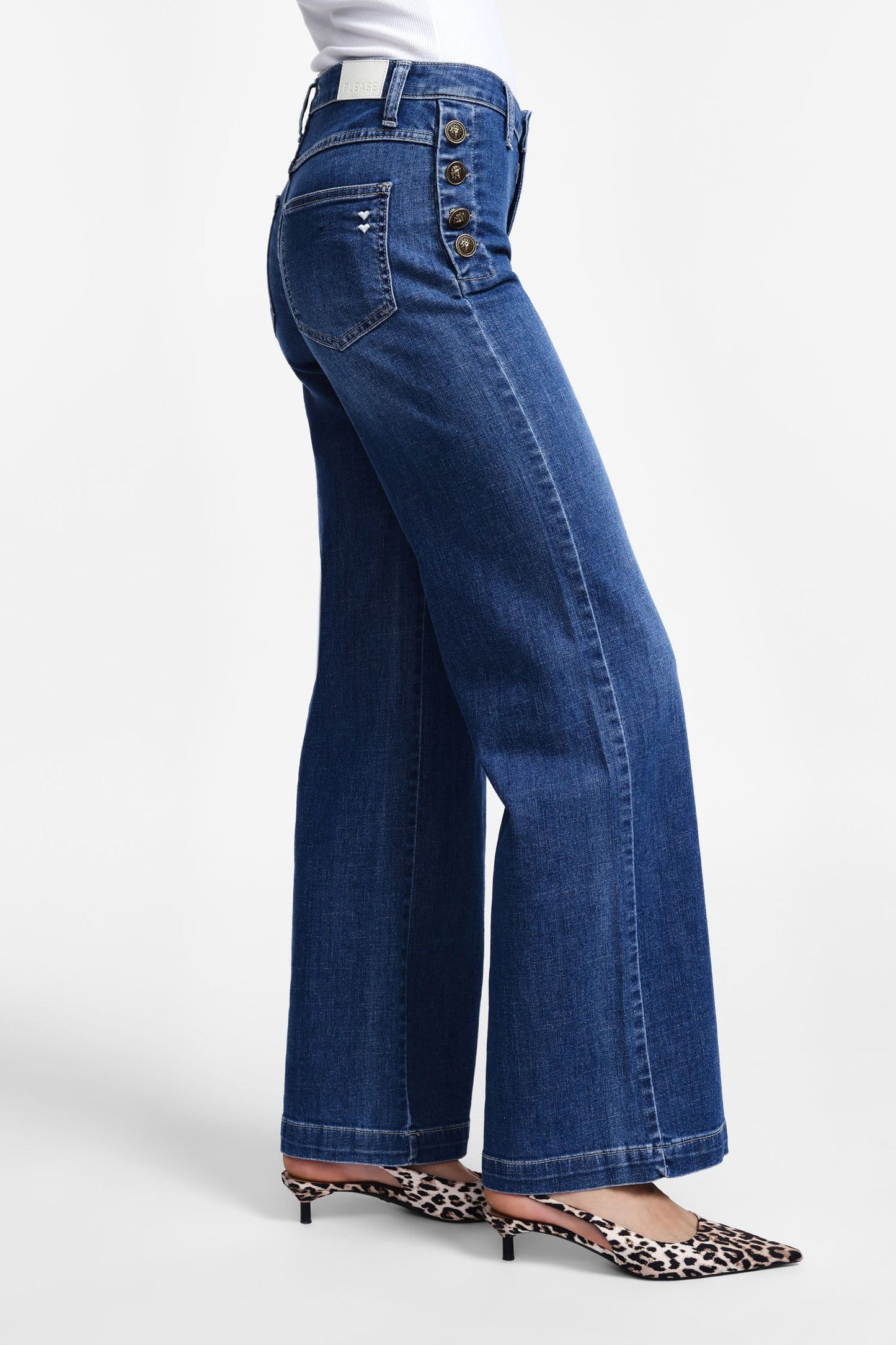 PLEASE - Jeans a zampa con bottoncini laterali