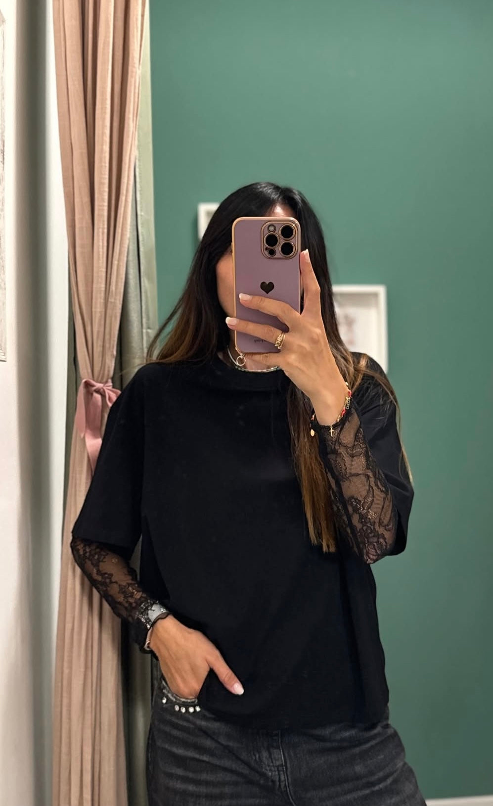 PLEASE - T-shirt con maniche in pizzo