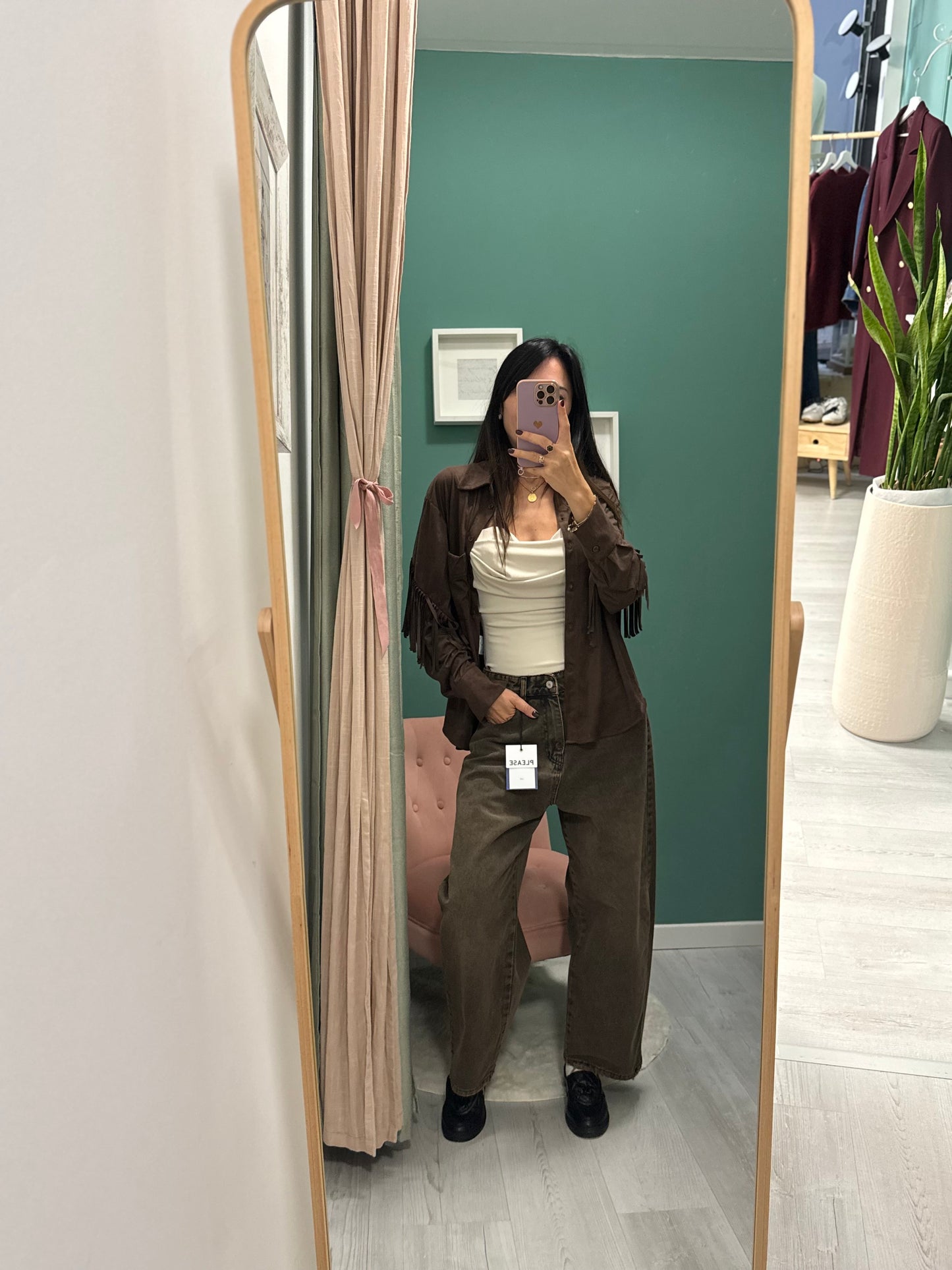 PLEASE - jeans baggy marrone slavato