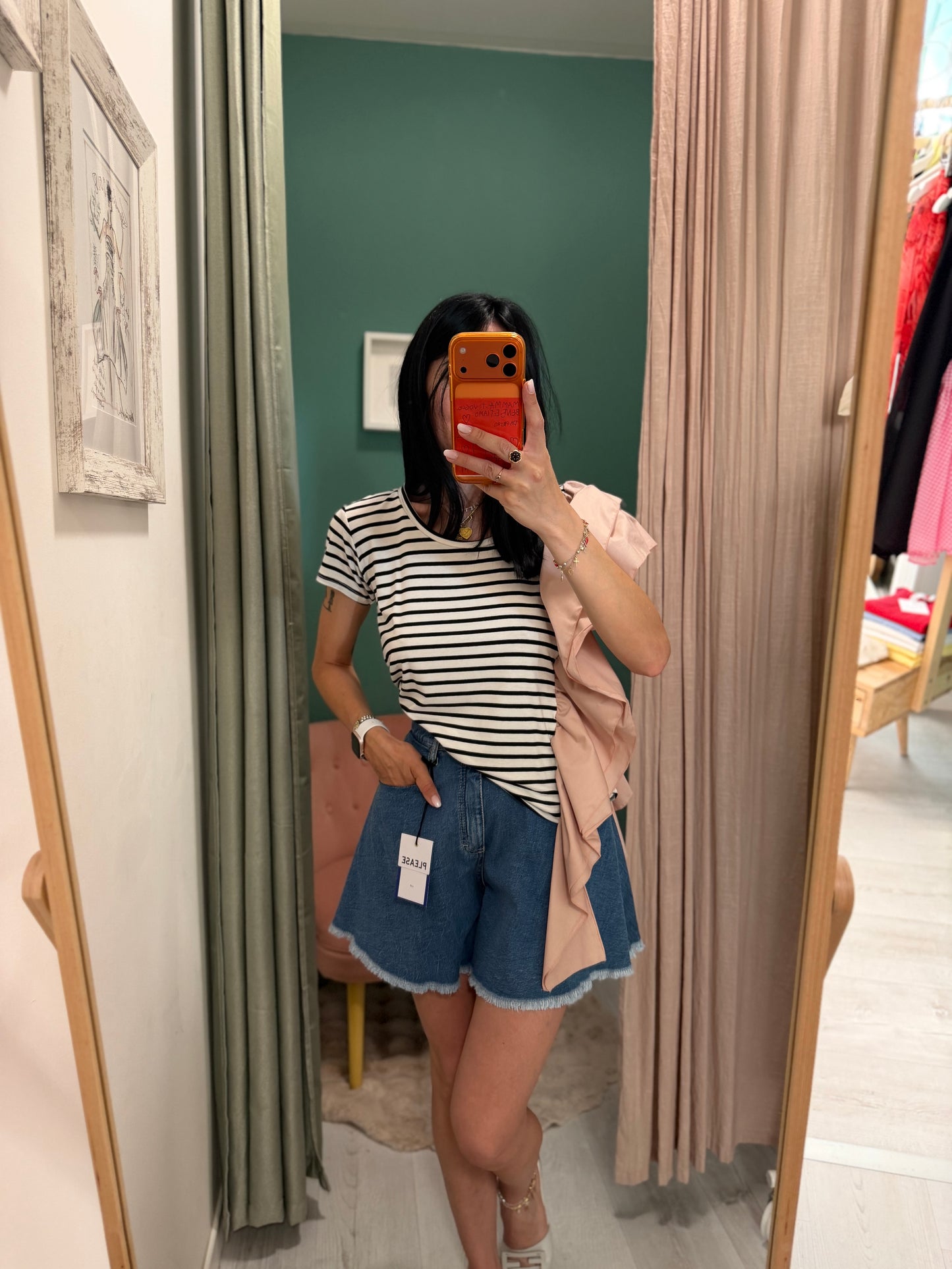 Susy mix - t shirt a righe con rouches laterale tg unica