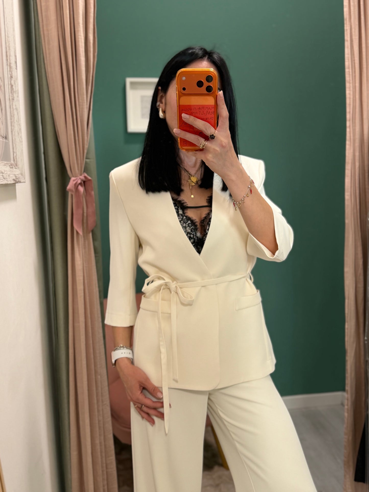 Kontatto - giacca manica 3/4 con cintura in vita