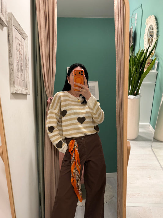 Susy mix - maglia over a righe con cuori