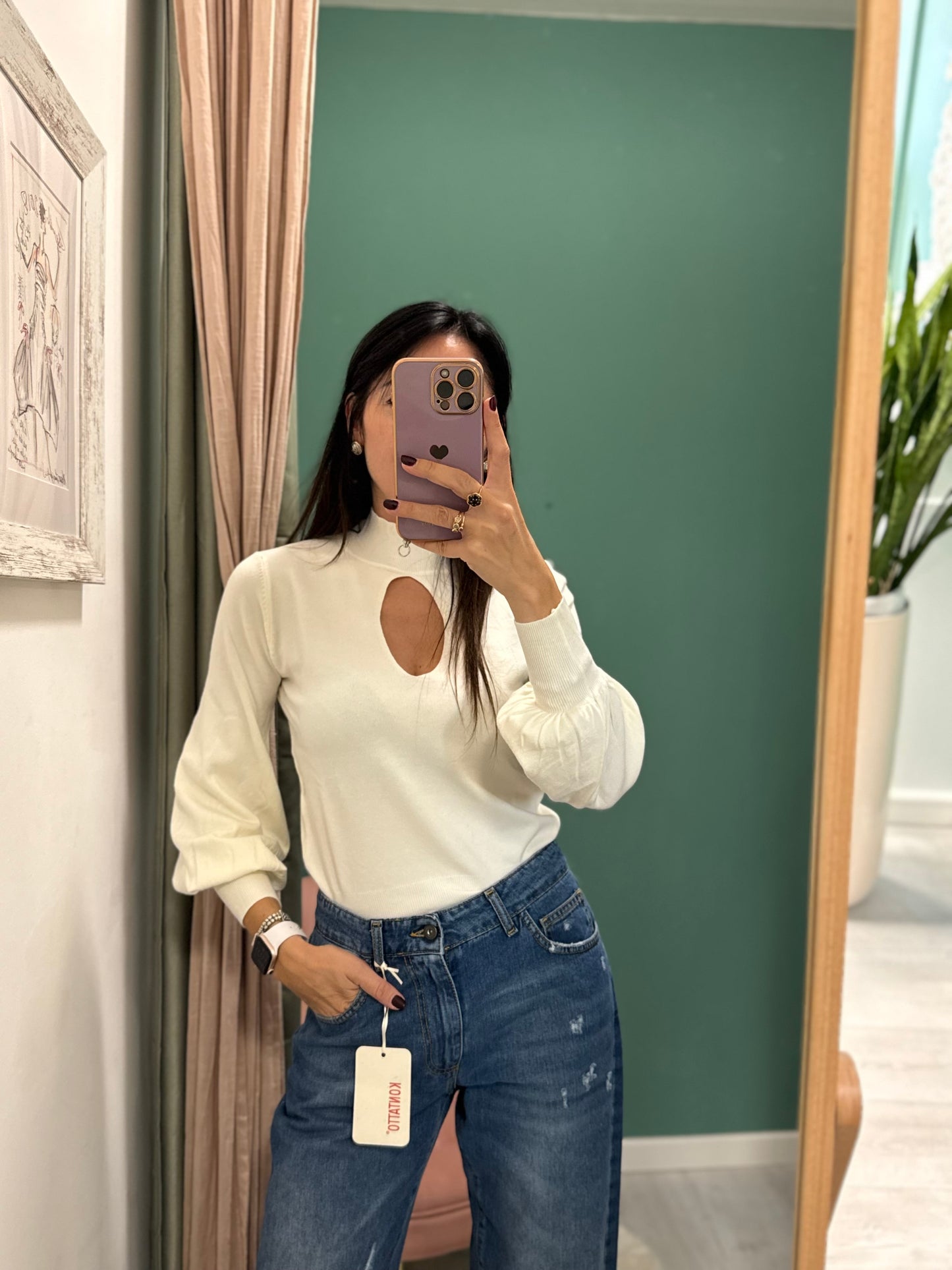 Susy mix - maglia con scollo a goccia tg unica