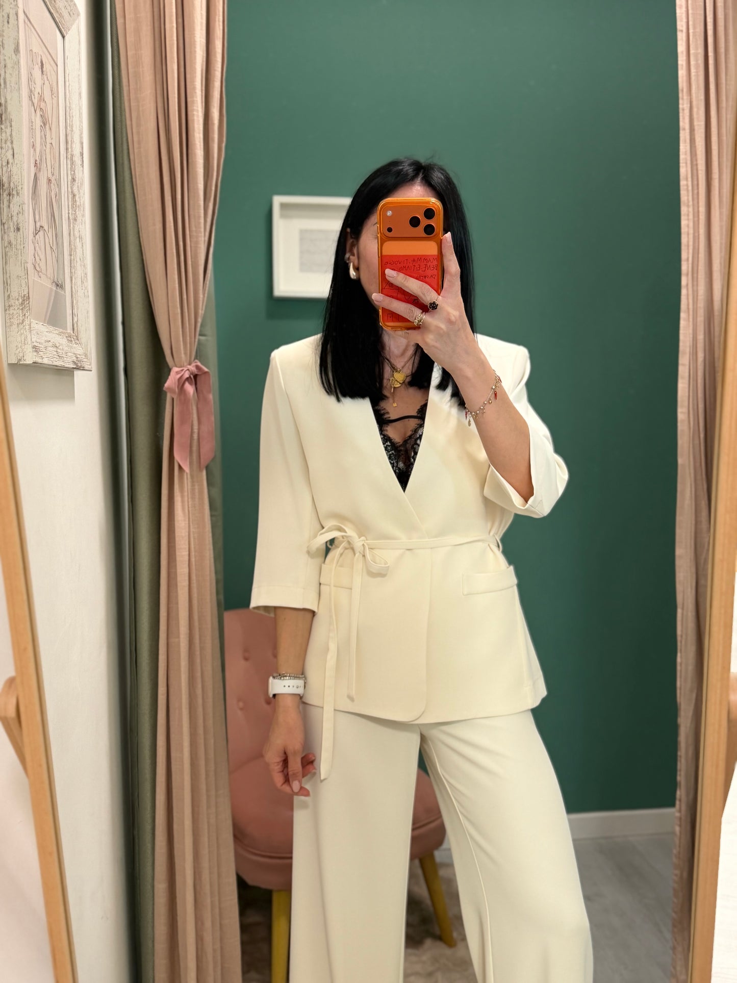 Kontatto - giacca manica 3/4 con cintura in vita