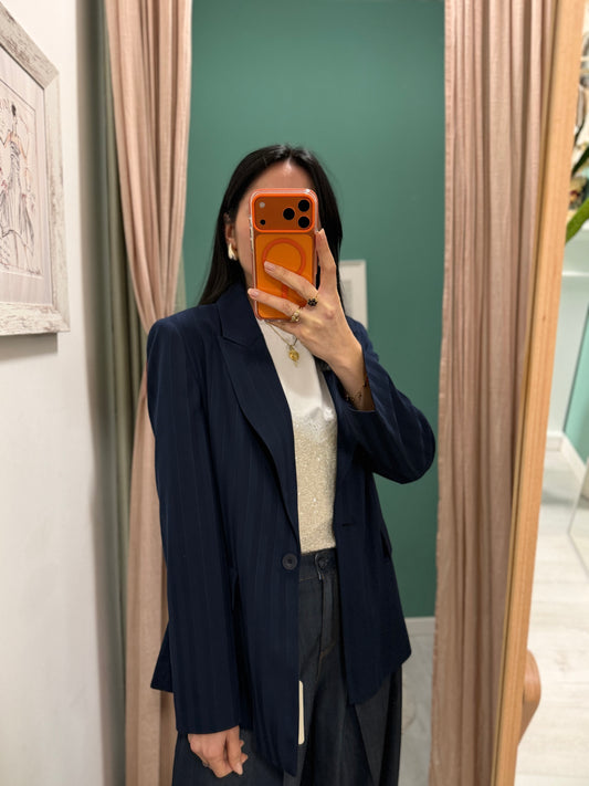 Susy mix - giacca a righe tono su tono monopetto