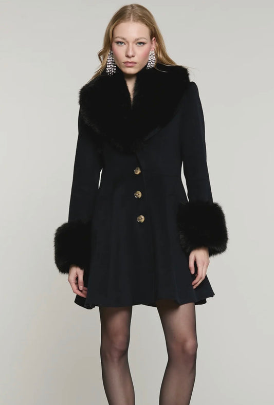 Relish - cappotto park misto lana con ecopelliccia