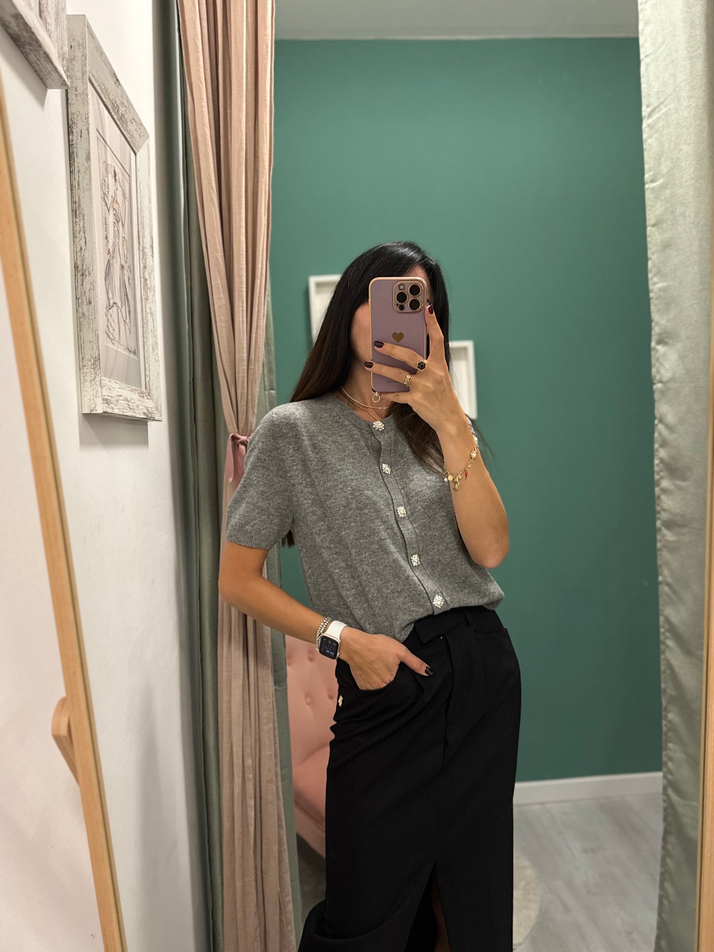 Middlemist - cardigan mezza manica con bottoni a gioiello tg unica