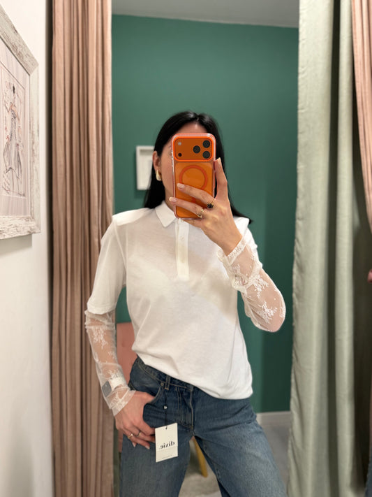 Susy mix - polo con maniche in pizzo