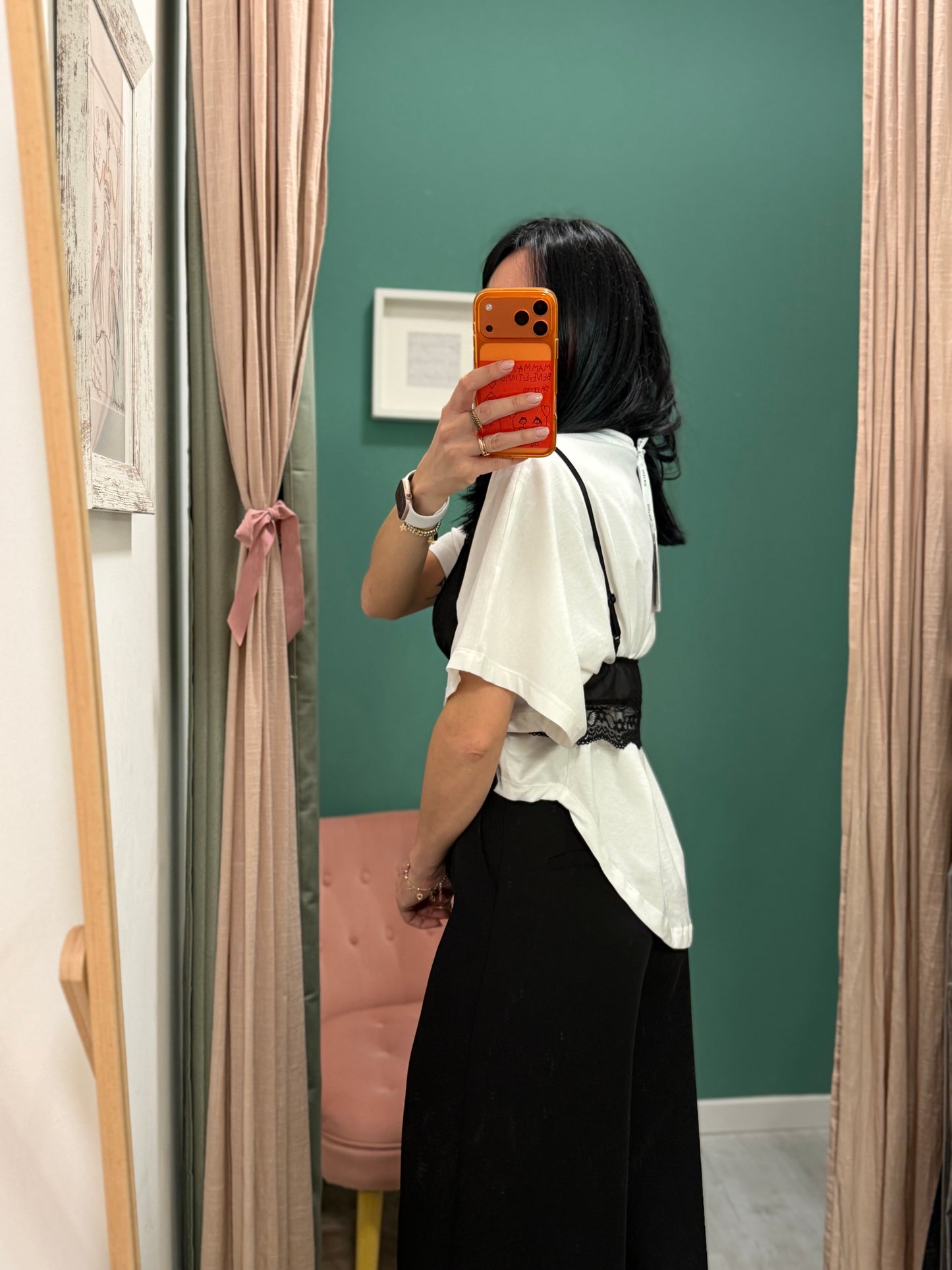 Susy mix - t shirt con top in pizzo tg unica