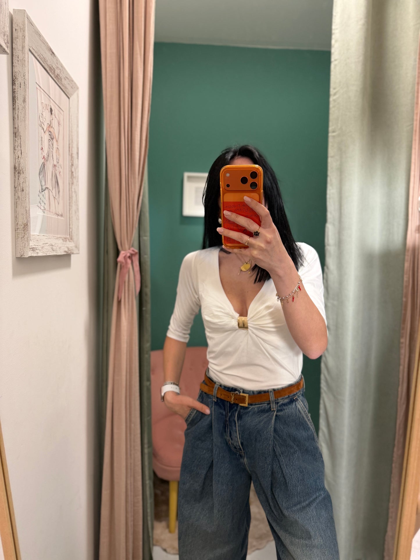 Susy mix - t shirt scollo e dettaglio a gioiello