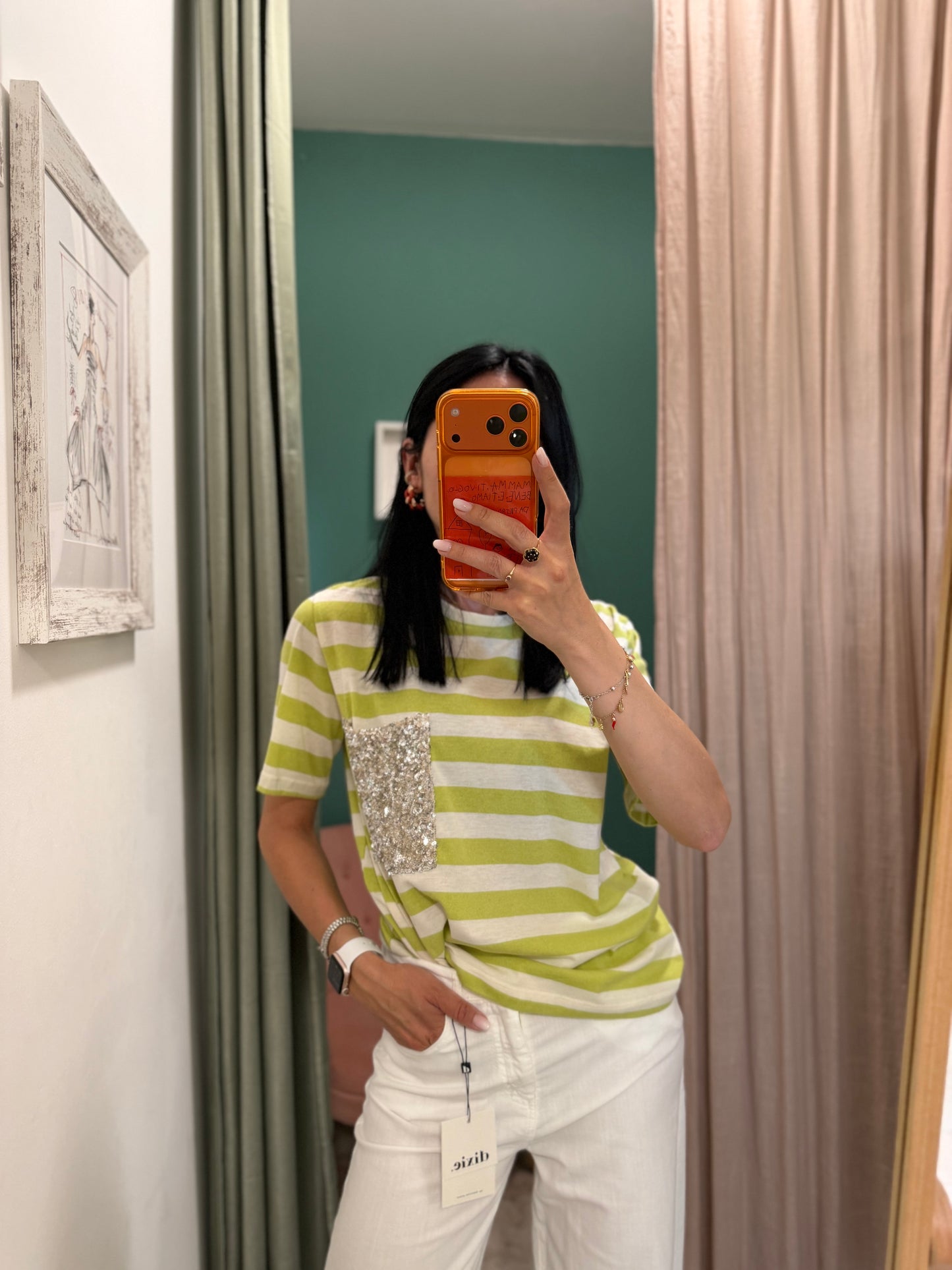 Dixie - t shirt a righe con tasca paillettes
