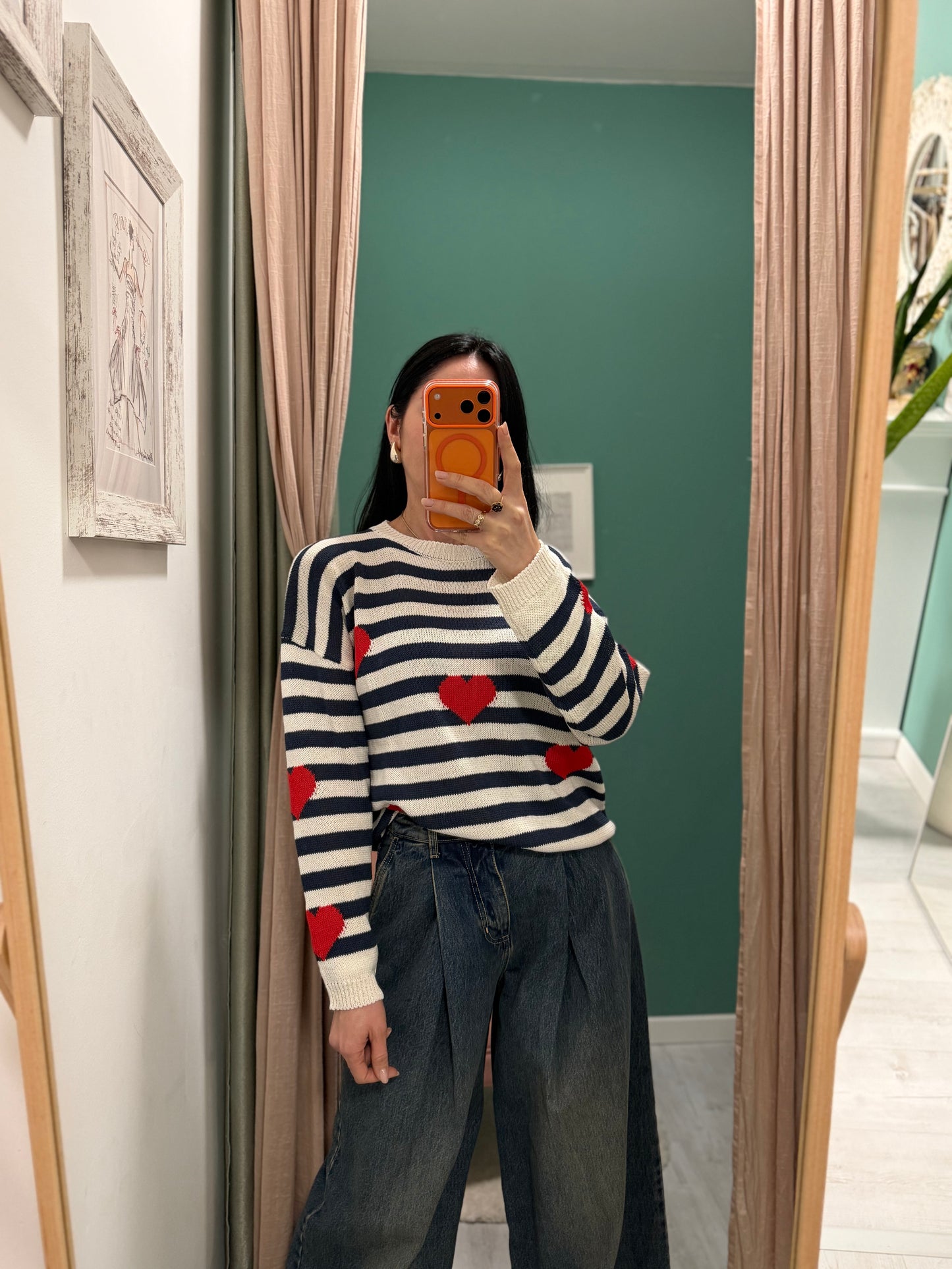 Susy mix - maglia over a righe con cuori