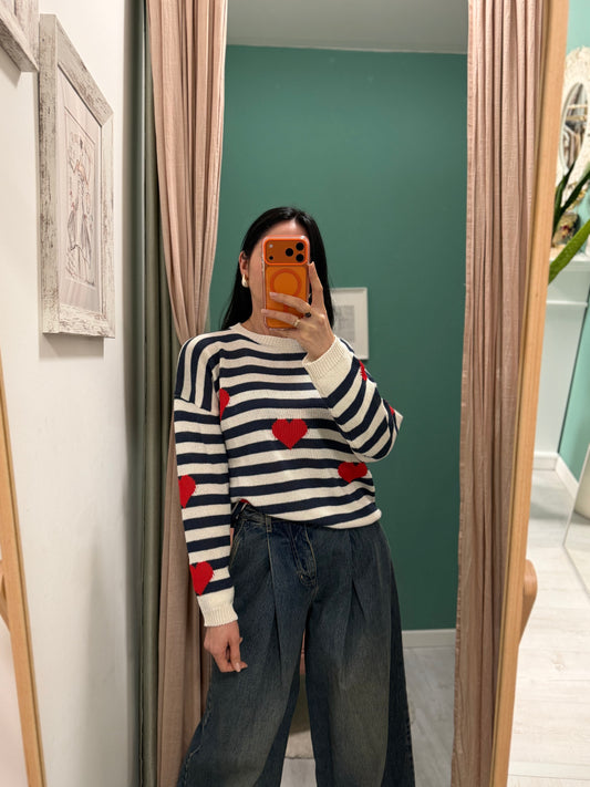 Susy mix - maglia over a righe con cuori