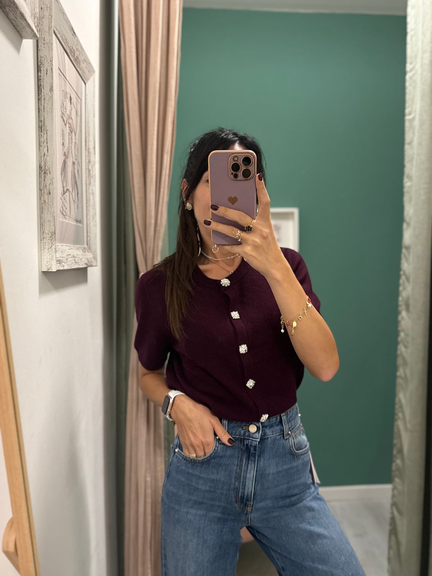 Middlemist - cardigan mezza manica con bottoni a gioiello tg unica