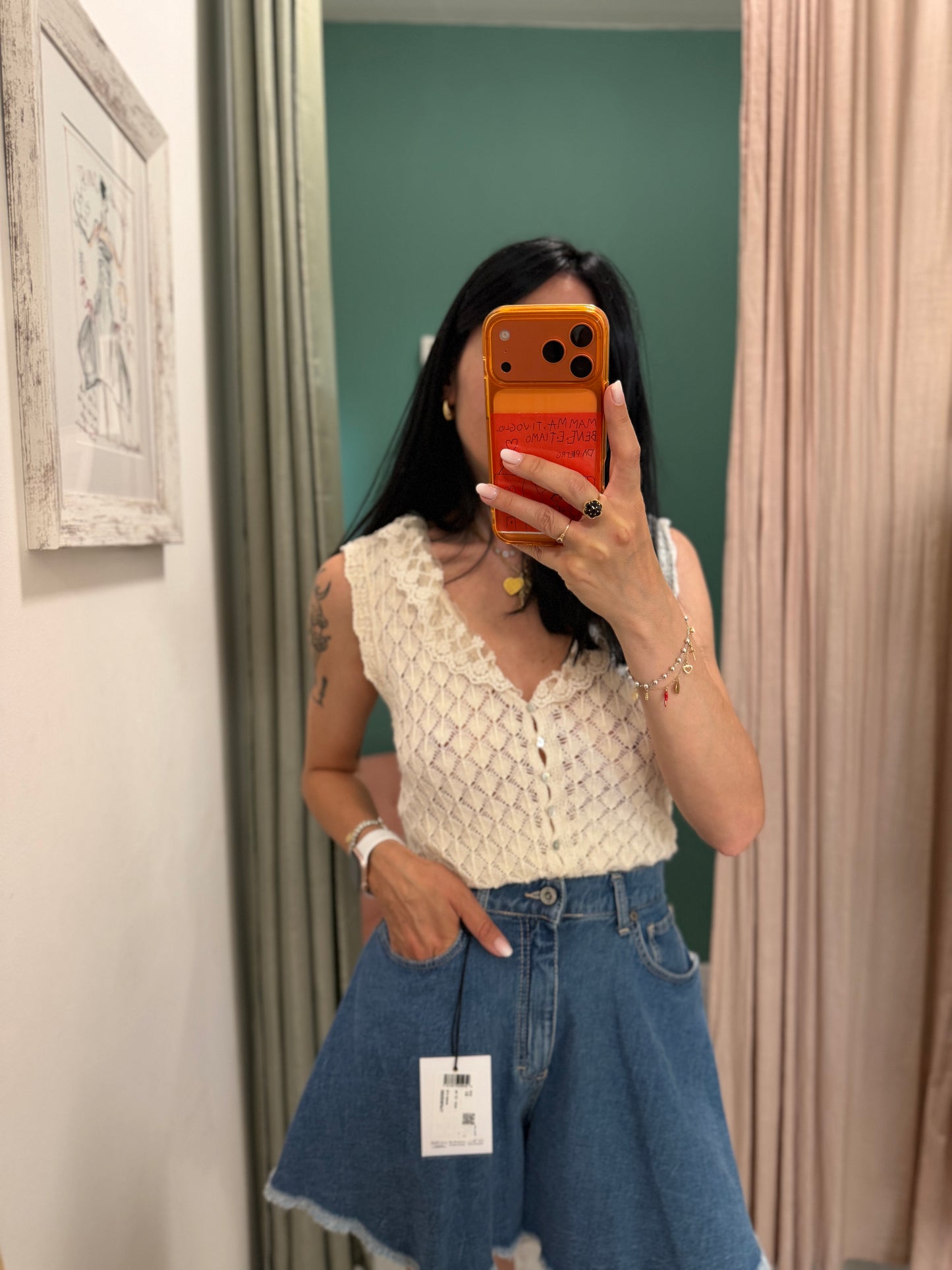 Please - top crochet con bottoncini e pizzo tg unica