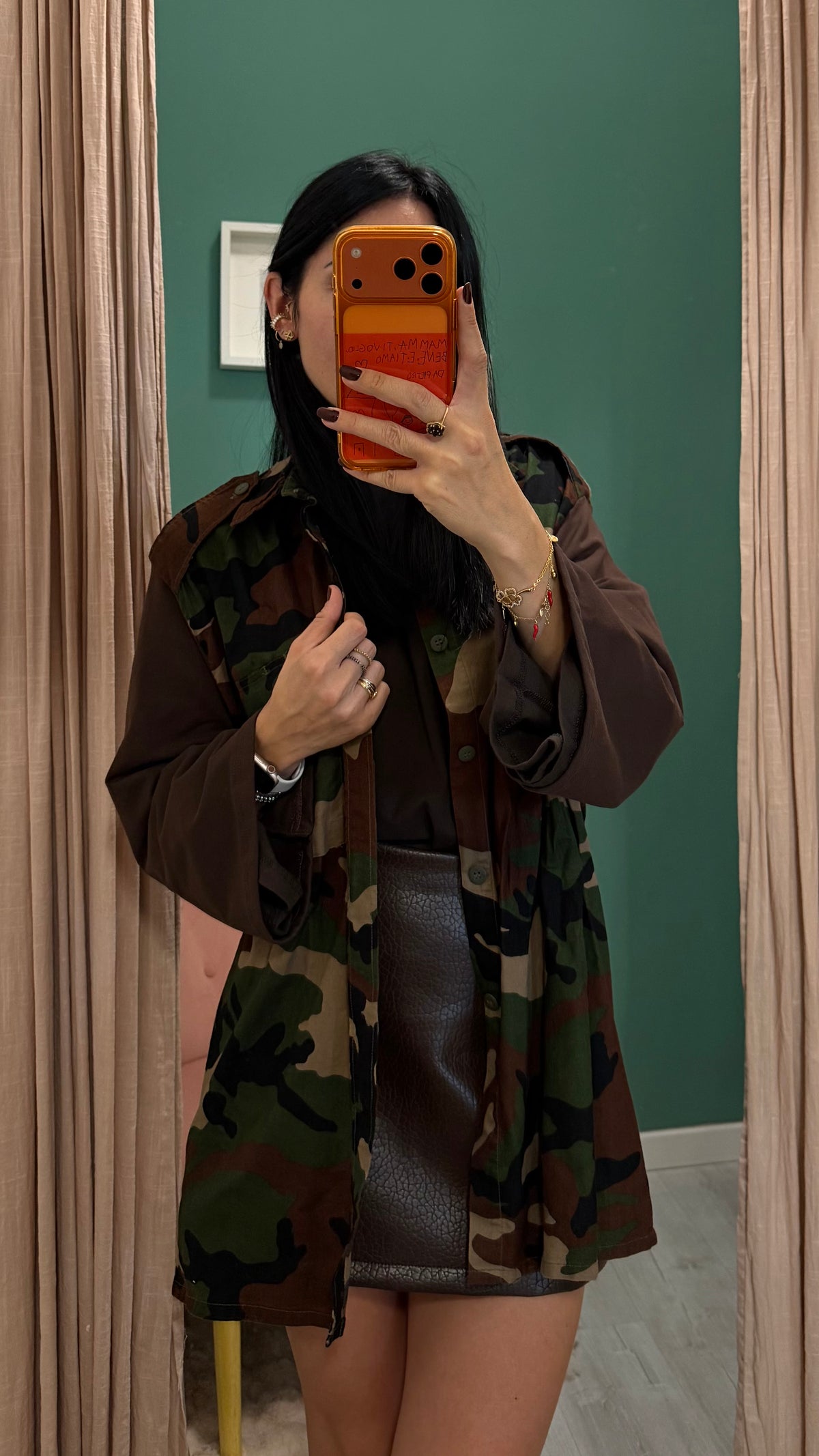 Susy mix - camicia over militare con stampa sulla schiena tg unica