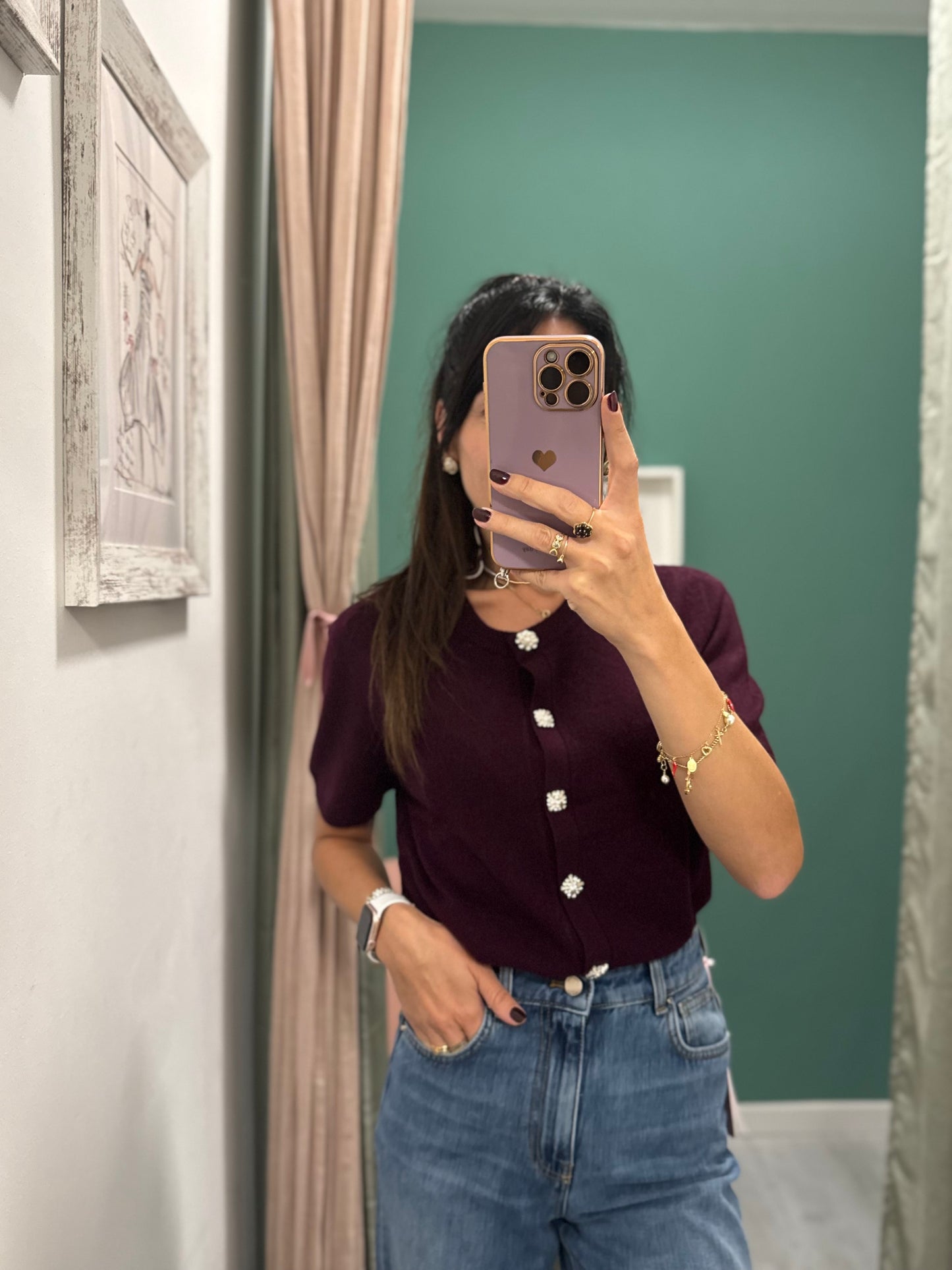 Middlemist - cardigan mezza manica con bottoni a gioiello tg unica