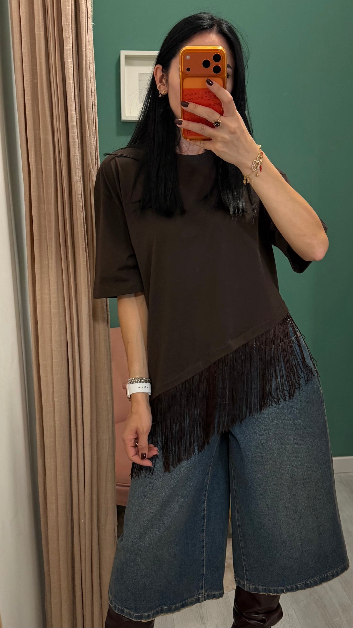 Dixie - t shirt con dettaglio frange tg unica