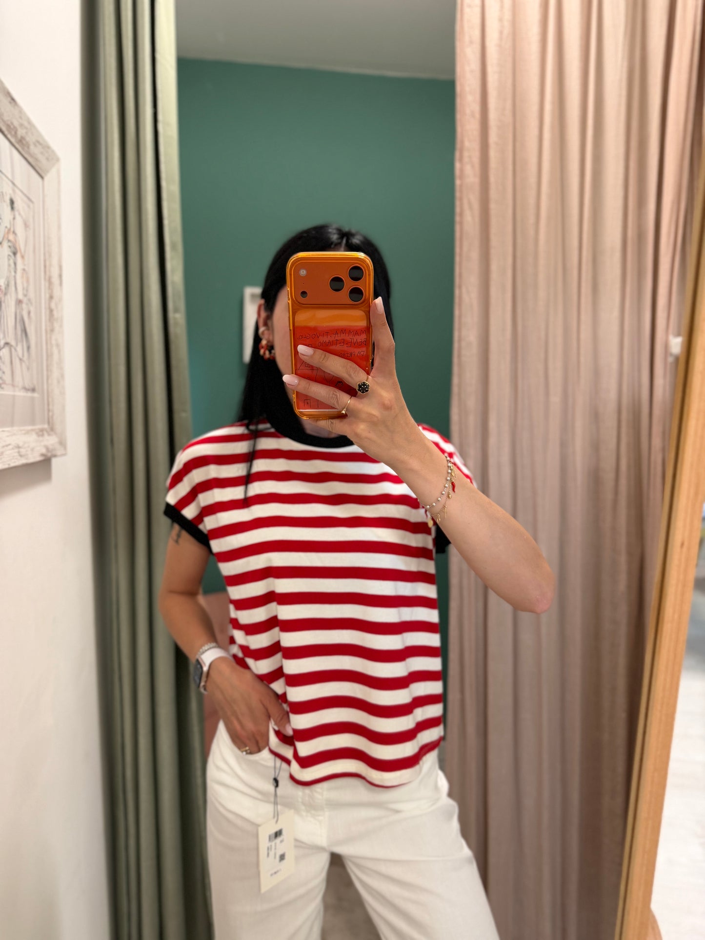 Dixie - t shirt a righe smanicata con profilo a contrasto