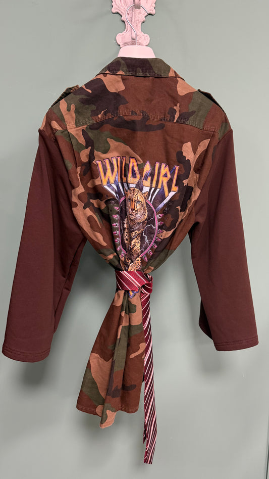 Susy mix - camicia over militare con stampa sulla schiena tg unica