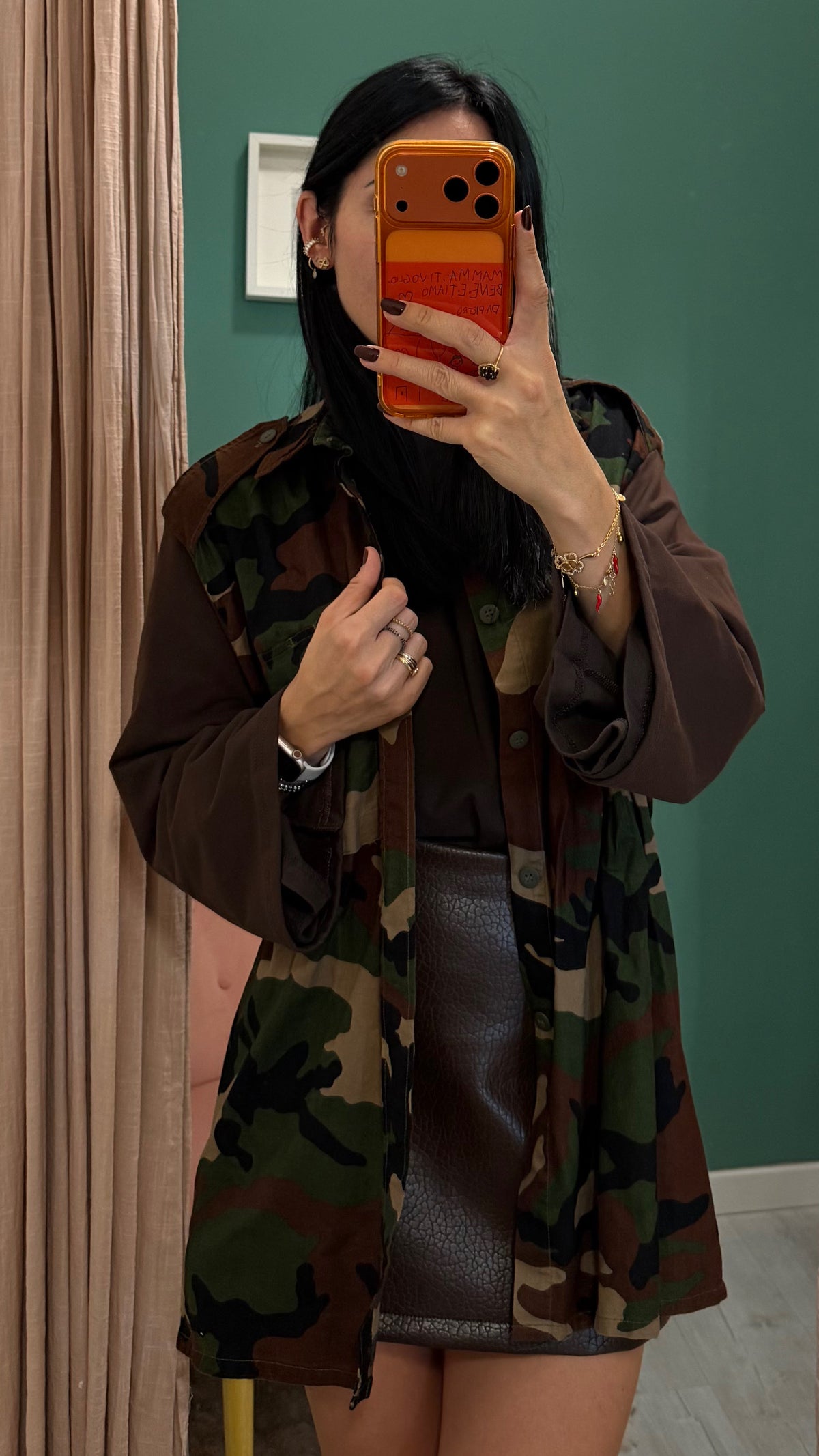 Susy mix - camicia over militare con stampa sulla schiena tg unica