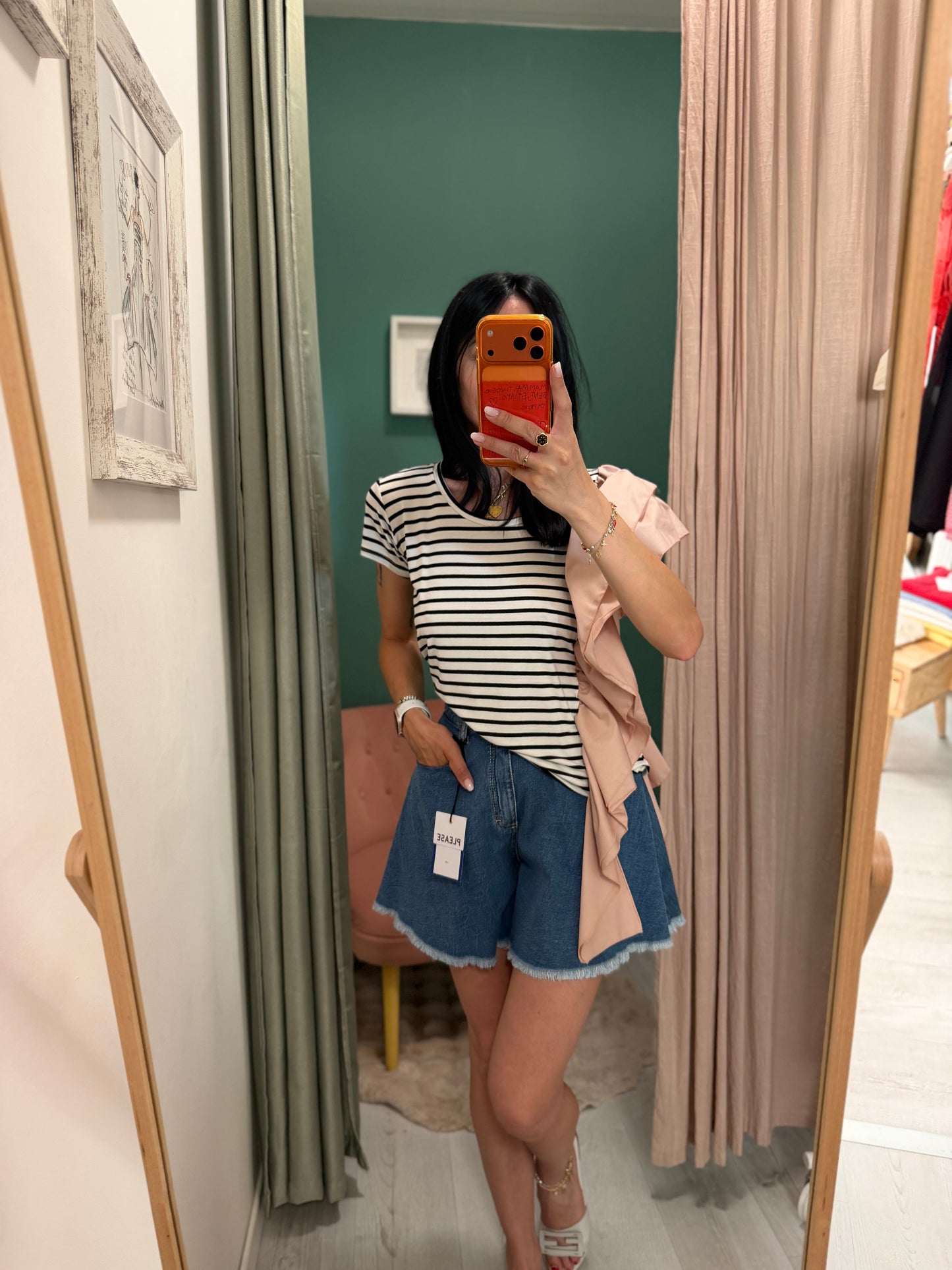 Susy mix - t shirt a righe con rouches laterale tg unica