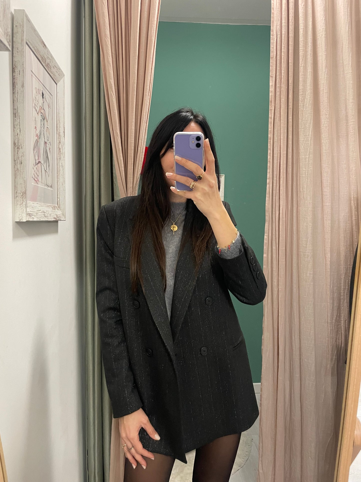 KONTATTO - Giacca doppio petto gessata lurex