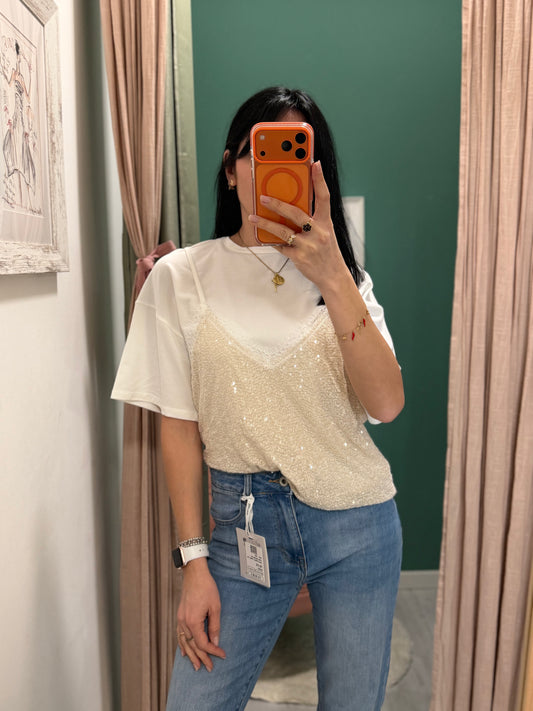 SUSY MIX - T-shirt con top paillettes