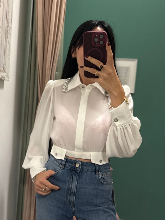Relish - Camicia crop con dettaglio gioiello