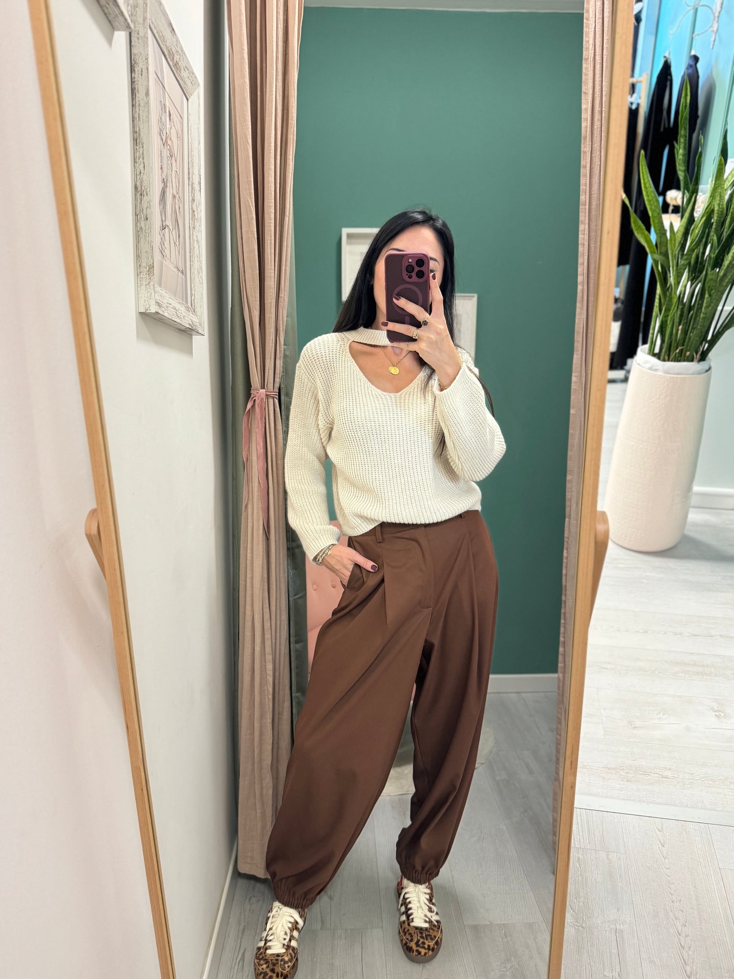 PLEASE - Pantalone con pences ed elastico caviglia