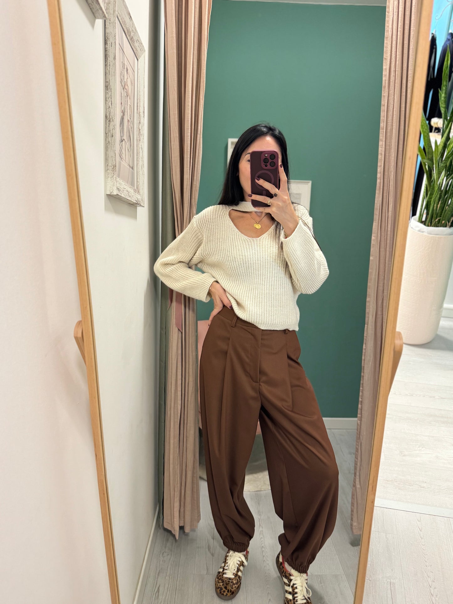 PLEASE - Pantalone con pences ed elastico caviglia